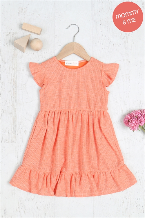 S16-5-5-PPD10423TK-ORG-1 - KIDS CAP SLEEVE RUFFLE HEM RIB DRESS- ORANGE 1-1-1-0-1-0-0-0