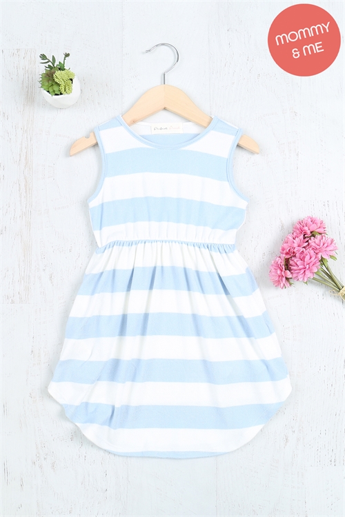S12-6-4-PPD10436TK-BLOFW - KIDS ROUND NECK STRIPES A-LINE DRESS- BLUE/OFF WHITE 1-1-1-1-1-1-1-1 (NOW $7.75 ONLY!)