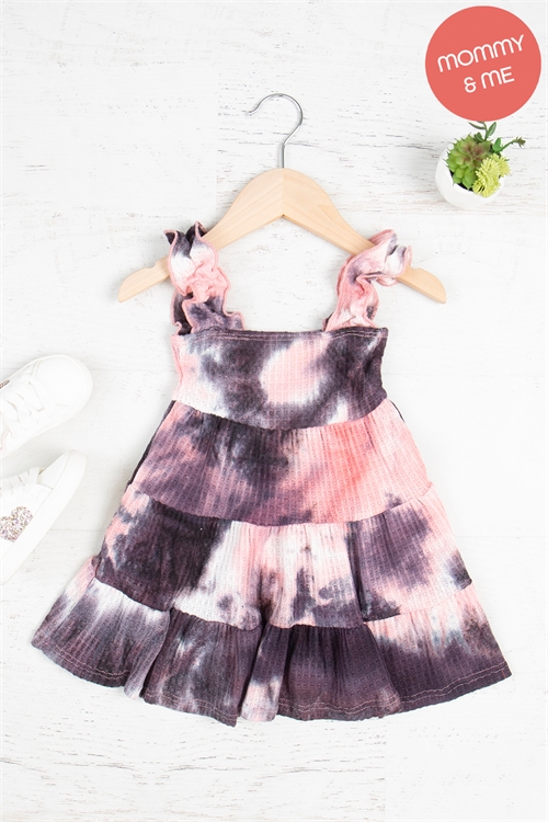 S11-16-4-PPD10439TK-BU-1 - KIDS MERROW STRAPS TIERED TIE DYE DRESS- BURGUNDY 2-0-0-0-0-2-2-0