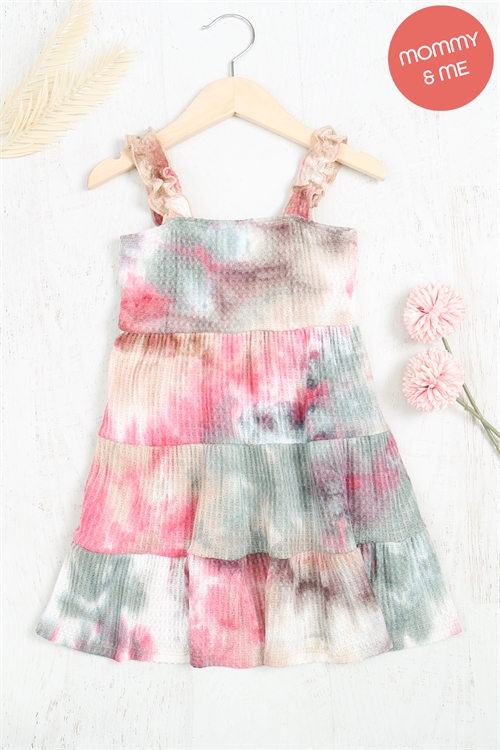 S11-7-1-PPD10439TK-OVPK - KIDS MERROW STRAPS TIERED TIE DYE DRESS- OLIVE PINK 1-1-1-1-1-1-1-1