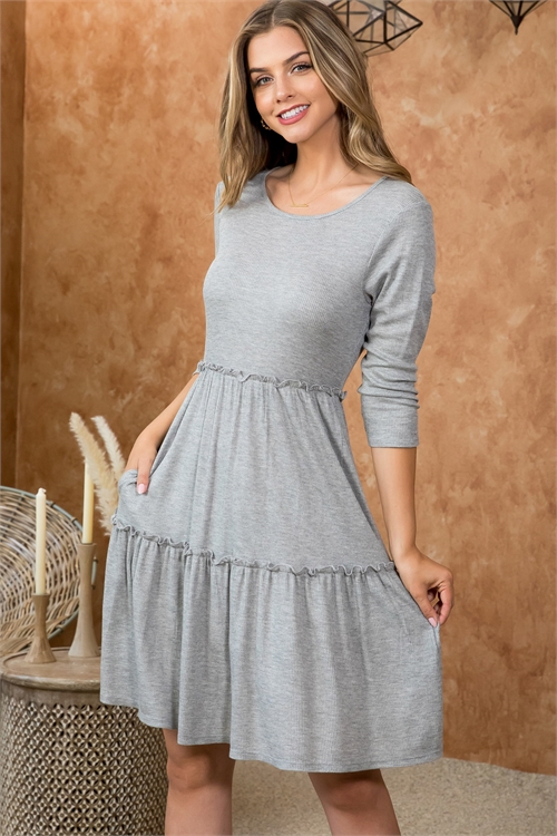 S14-12-5-PPD10457-HG-1 - PULL MERROW DETAIL LONG SLEEVE DRESS- HEATHER GREY 0-1-1-3