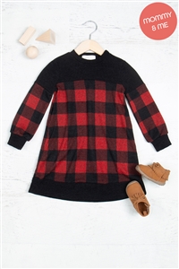 S9-2-4-PPD10462TK-RDBKBK-1 - KIDS PLAID LONG SLEEVE DRESS- RED/BLACK-BLACK 1-0-0-0-1-1-1-1