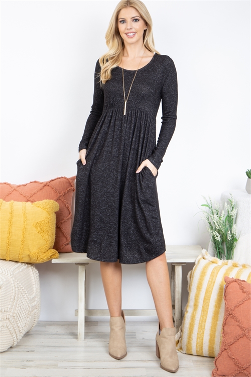 S10-11-2-PPD10509-BK2T - BOAT NECK BRUSHED HACCI ROUND HEM DRESS- BLACK 2TONE 1-2-2-2