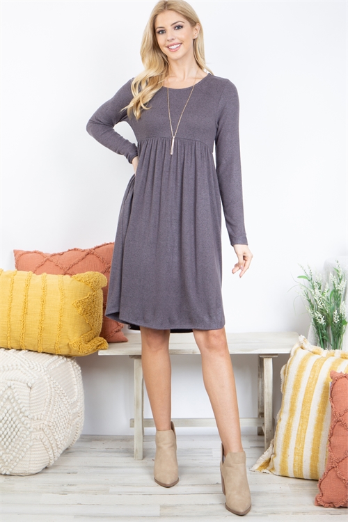S10-11-1-PPD10509-CHL - BOAT NECK BRUSHED HACCI ROUND HEM DRESS- CHARCOAL 1-2-2-2
