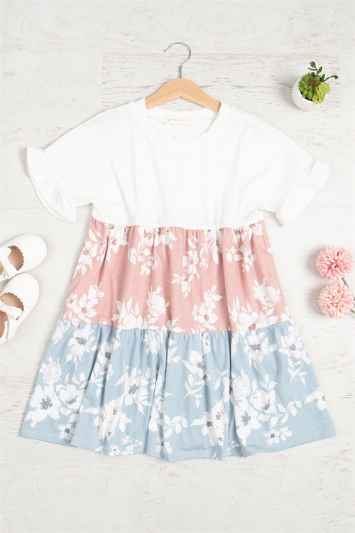 S12-2-5-PPD10542TK-IVBPKSYBL-1 - KIDS FLORAL COLOR BLOCK DRESS- IVORY-B.PINK-SKY BLUE 1-1-0-1-1-1-1-1