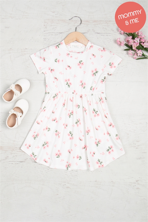 S12-2-5-PPD10561TK-IV-1 - KIDS SHORT SLEEVE FLORAL SHIRRING WAIST DRESS- IVORY 1-1-0-1-1-1-1-1