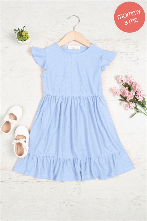 S11-11-1-PPD10580TK-BLLT - KIDS SWISS DOT RUFFLE CAP SLEEVE ABOVE KNEE DRESS- BLUE LIGHT 1-1-1-1-1-1-1-1