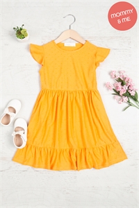 S11-11-1-PPD10580TK-ORG-1 - KIDS SWISS DOT RUFFLE CAP SLEEVE ABOVE KNEE DRESS- ORANGE 1-1-1-1-1-0-0-1