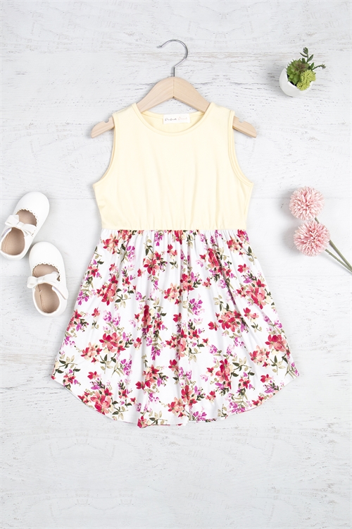 S7-8-2-PPD10588TK-IVBNN - KIDS SOLID TANK TOP FLORAL SKIRT ABOVE KNEE DRESS- IVORY BANANA 1-1-1-1-1-1-1-1