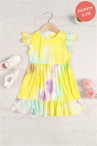 S8-7-3-PPD10603TK-MGTYLW - KIDS CAP SLEEVE TIE DYE DRESS- MAGENTA YELLOW 1-1-1-1-1-1-1-1