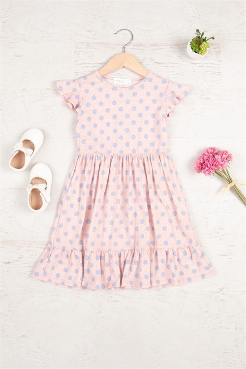 S9-13-2-PPD10606TK-PKBL - KIDS RUFFLE CAP SLEEVE POLKA DOT DRESS- PINK BLUE 1-1-1-1-1-1-1-1