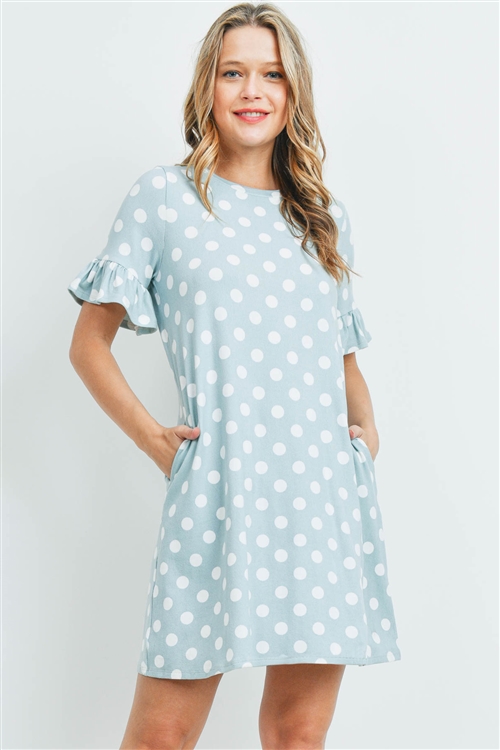 S15-12-3-PPD1061-MNTOWF-1 - POLKA DOT CAP SLEEVE PRINT POCKET DRESS- MINT/OFF-WHITE 3-0-0-0