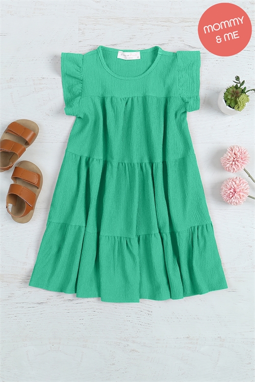 SA4-7-3-PPD10626TK-EM - KIDS RUFFLE CAP SLEEVE TIERED CREPE DRESS- EMERALD 1-1-1-1-1-1-1-1