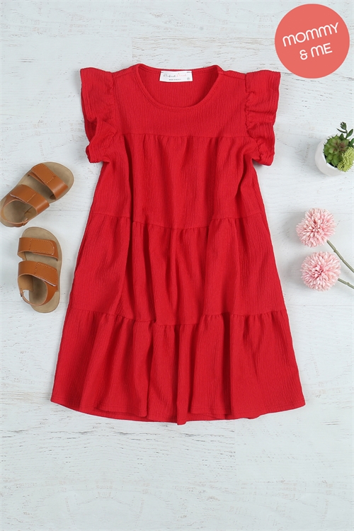 S10-3-3-PPD10626TK-RD - KIDS RUFFLE CAP SLEEVE TIERED CREPE DRESS- RED 1-1-1-1-1-1-1-1