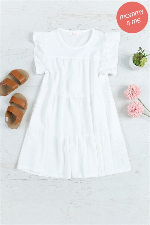 S12-1-4-PPD10626TK-WT-1 - KIDS RUFFLE CAP SLEEVE TIERED CREPE DRESS- WHITE 1-1-1-0-1-1-1-1