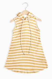 S8-7-3-PPD10645TK-IVMU - GIRLS STRIPE SLEEVELESS DRAWSTRING HOODIE DRESS - MUSTARD 1-1-1-1-1-1-1-1