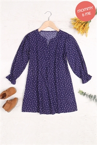 S8-11-3-PPD10683TK-NV-1 - KIDS COLLARED NECKLINE FLORAL LONG SLEEVE DRESS- NAVY 0-1-1-1-1-1-1-1