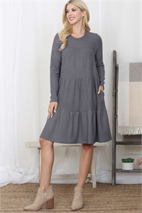 S8-1-2-PPD10706-MC - LONG SLEEVE TIERED HEAVY SWEATER BRUSH DRESS- MOCHA 1-1-1-1