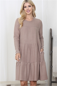 S8-1-2-PPD10706-TP - LONG SLEEVE TIERED HEAVY SWEATER BRUSH DRESS- TAUPE 1-1-1-1