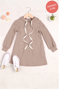 S4-3-1-PPD10712TK-MC - KIDS SOLID LONG SLEEVE HOODIE DRESS WITH DRAWSTRING- MOCHA 1-1-1-1-1-1-1-1