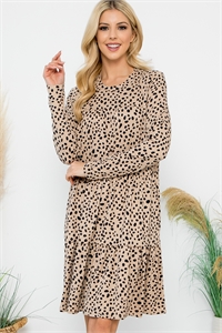 S4-8-2-PPD10713-KHK - ANIMAL PRINT LONG SLEEVE TIERED DRESS- KHAKI 1-1-1-1