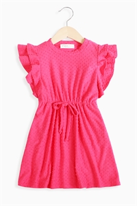 S9-7-2-PPD10732TK-FCH - GIRLS RUFFLE SLEEVE FRONT TIE SOLID DRESS- FUCHSIA 1-1-1-1-1-1-1-1