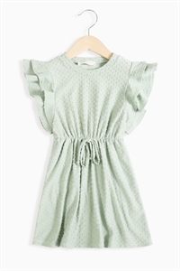 S9-7-2-PPD10732TK-SG -GIRLS RUFFLE SLEEVE FRONT TIE SOLID DRESS- SAGE 1-1-1-1-1-1-1-1