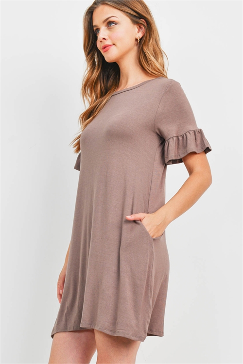 S16-4-1-PPD1075-MC - BELL SLEEVES ON SEAM POCKET SWING DRESS- MOCHA 1-2-2-2