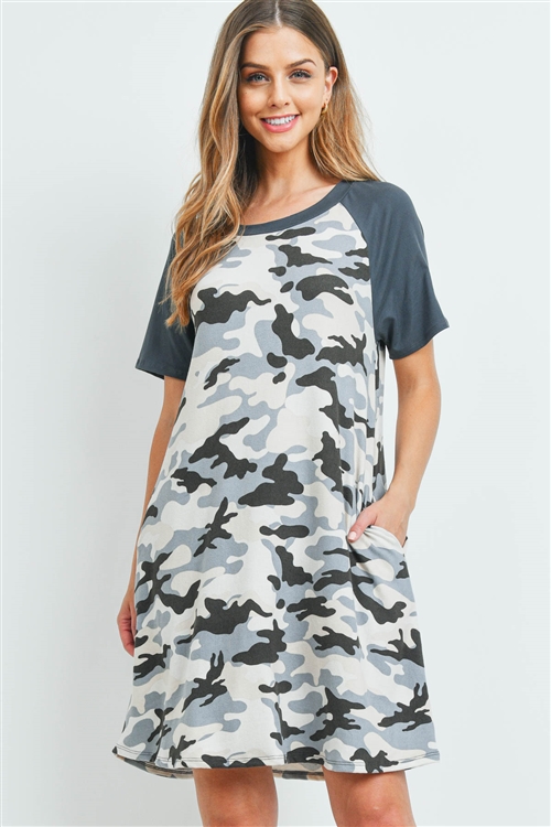 SA4-7-2-PPD1077-CHLGYCMT-1 - SOLID SLEEVES CAMOUFLAGE DRESS- CHARCOAL/GREY/CEMENT 0-2-2-2