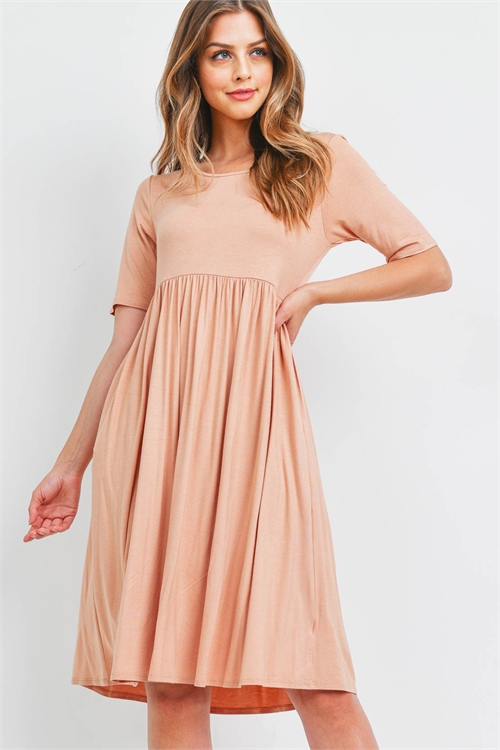 S8-13-3-PPD1126-ND - QUARTER SLEEVE SOLID A-LINE DRESS- NUDE 1-2-2-2