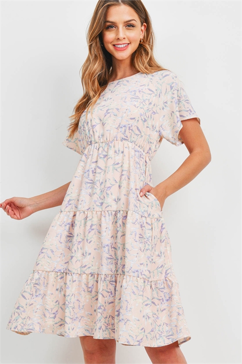 S8-14-4-PPD1156-BLSLVD-1 - BUTTERFLY SLEEVE TIERED RUFFLE ORNAMENTAL DRESS WITH INSIDE LINING- BLUSH-LAVENDER 0-0-2-2