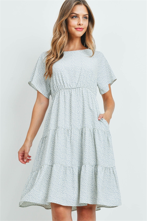 S11-14-2-PPD1159-IVBL-1 - PEBBLE PRINT TIERED RUFFLE DRESS- IVORY-BLUE 0-0-2-2