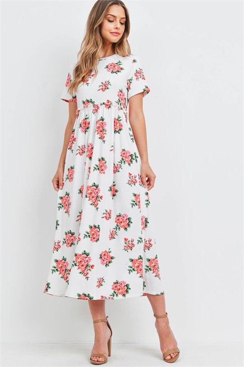 S14-4-3-PPD1191-IV - FLORAL CINCH RUFFLE WAIST MAXI DRESS- IVORY 1-2-2-2