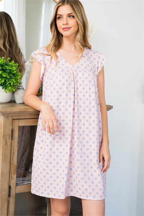 S10-20-3-PPD1212-PKBL-1 - V-NECK CAP SLEEVE POLKA DOT POCKET DRESS- PINK-BLUE 0-3-0-3