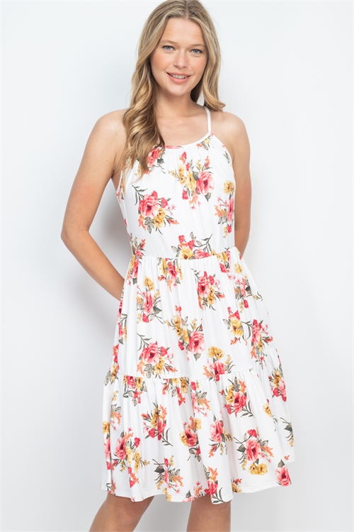 S14-11-3-PPD1225-IV-1 - CAMI STRAP FLORAL TIERED RUFFLE DRESS- IVORY 1-2-1-2