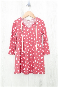 S10-18-1-PPD1252T-DKMV - KIDS GIRLS ANIMAL PRINT LONG SLEEVE SELF TIE HOODIE DRESS- DARK MAUVE 2-2-2-2