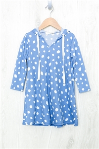 S10-18-1-PPD1252T-DNM - KIDS GIRLS ANIMAL PRINT LONG SLEEVE SELF TIE HOODIE DRESS- DENIM 2-2-2-2