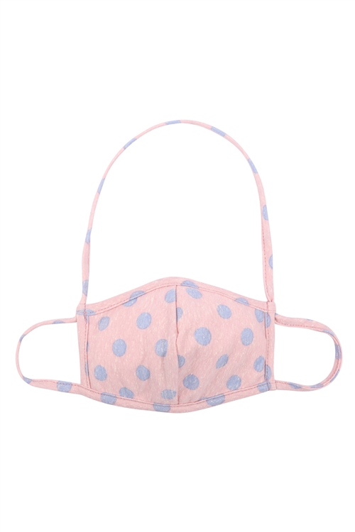 S17-11-2-PPM6001-PNKBLU - PINK BLUE POLKA DOTS FACE MASKS W/ NECK STRAP FOR ADULTS/12PCS