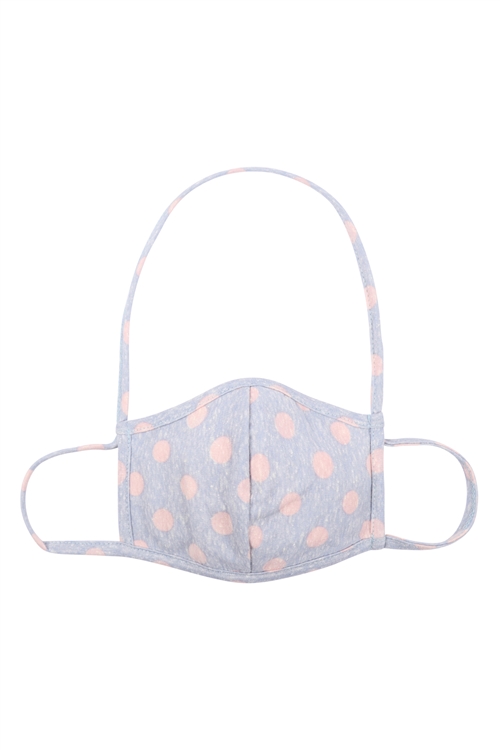 S4-8-2-RFM7007K-RPD029DNMPK-PPM7001-DENIM PINKPOLKA DOTS FACE MASKS W/ NECK STRAP FOR KIDS/12PCS **Not intended for kids 2 years old and below**