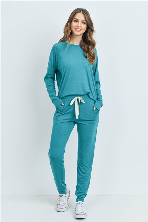 S10-20-1-PPP4015-EM-1 - SOLID TOP AND PANTS SET WITH SELF TIE- EMERALD 1-1