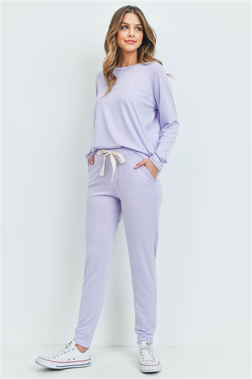 S6-2-4-PPP4015-LVDSL - SOLID TOP AND PANTS SET WITH SELF TIE- LAVENDER SAIL 1-2-2-2
