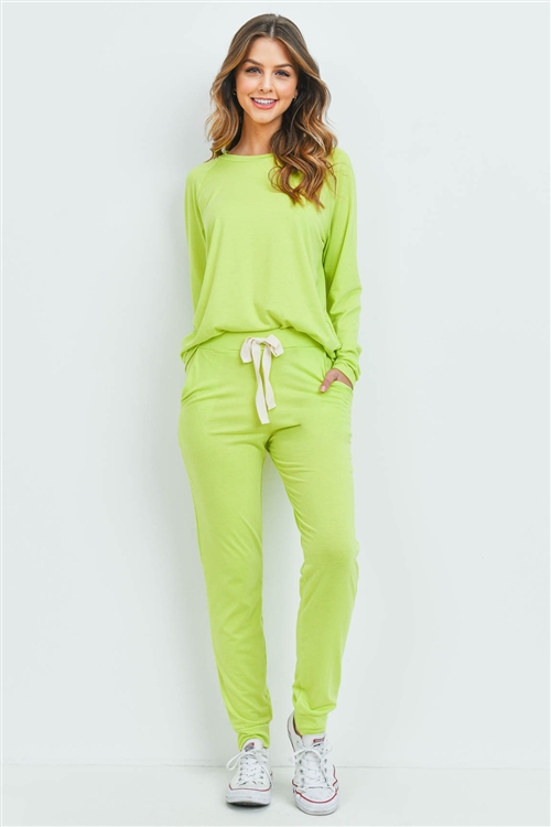 S6-2-4-PPP4015-VLM - SOLID TOP AND PANTS SET WITH SELF TIE- VINTAGE LIME 1-2-2-2 (NOW $7.75 ONLY!)