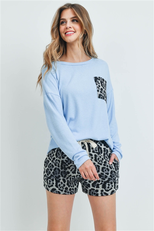 S15-2-1-PPP4016-SBLGY - ANIMAL TOP AND SHORTS SET WITH SELF TIE- SKYBLUE/GREY 1-2-2-2