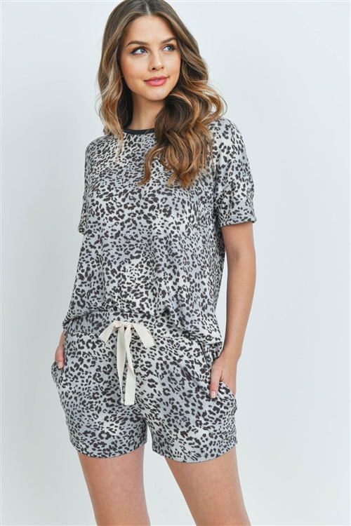 S16-8-2-PPP4020-CHLGYCHL - ANIMAL PRINT TOP AND SHORTS SET WITH SELF TIE- CHARCOAL/GREY/CHARCOAL 2-2-2