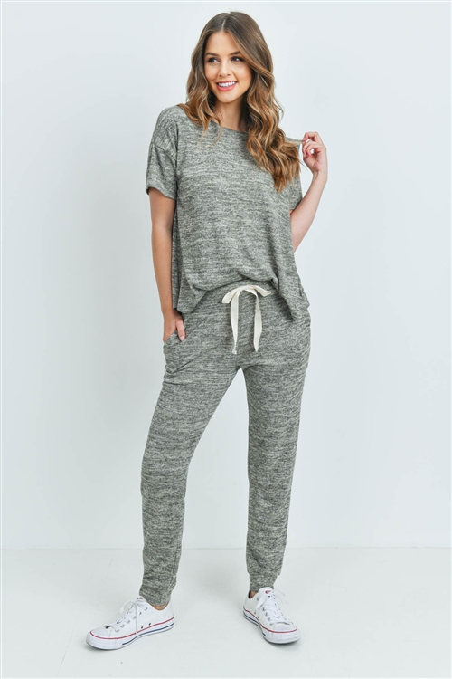 S7-1-2-PPP4024-OTM - TWO TONED SHORT SLEEVES TOP AND JOGGERS SET WITH SELF TIE- OATMEAL 1-2-2-2