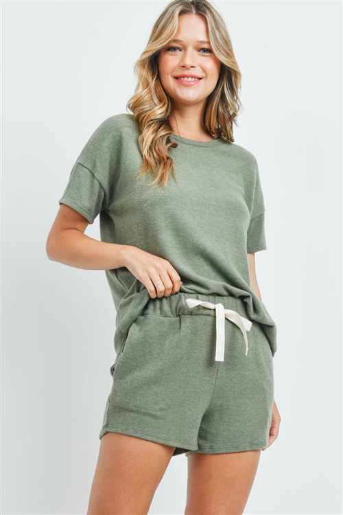 S16-12-1-PPP4029-OV-1 - SOLID TOP AND SHORTS SET WITH SELF TIE- OLIVE 0-2-2-2