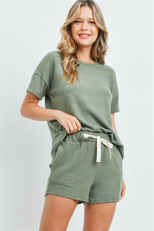 S8-10-4-PPP4029-OV - SOLID TOP AND SHORTS SET WITH SELF TIE- OLIVE 1-2-2-2