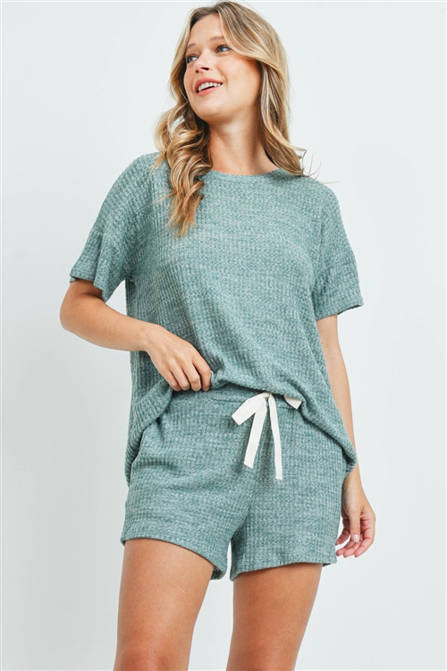 S10-15-4-PPP4030-DSTGNCHB-1 - WAFFLE TOP AND SHORTS SET WITH SELF TIE- DUSTY GREEN CHAMBRAY 0-0-0-2