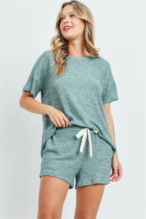 S11-15-3-PPP4030-DSTGNCHB - WAFFLE TOP AND SHORTS SET WITH SELF TIE- DUSTY GREEN CHAMBRAY 1-2-2-2