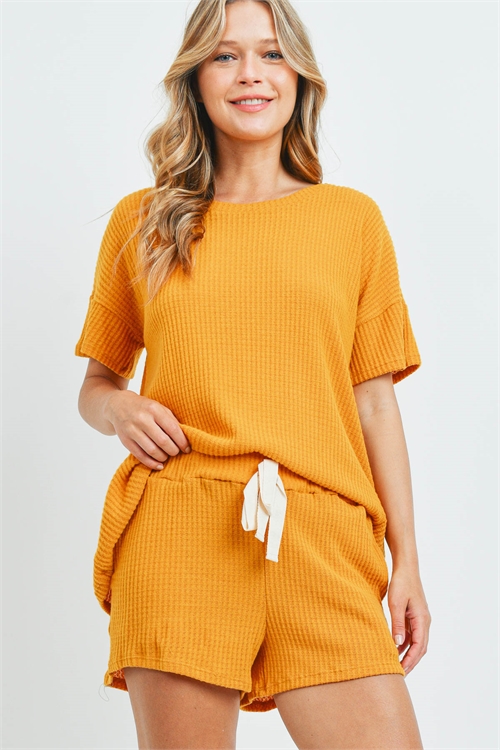 S8-11-3-PPP4030-MU - WAFFLE TOP AND SHORTS SET WITH SELF TIE- MUSTARD 1-2-2-2